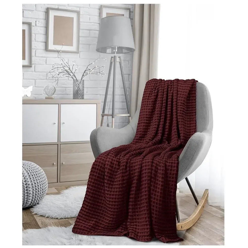 Utopia Bedding Queen Size 100% Cotton Waffle Weave Blanket Burgundy 90x90